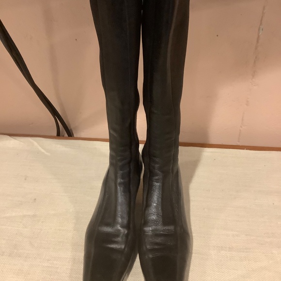 Prada Linea Rossa Black Leather Square Toe Knee-High Boots - Picture 4 of 11